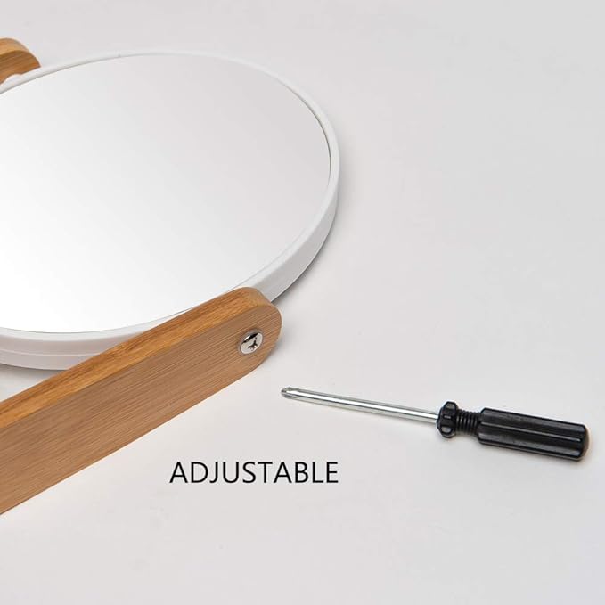 YEAKE Vanity Makeup Mirror with Natural Bamboo Stand, 8 Inch Double Sided 3X Magnification Swivel Mirror for Bathroom & Desk