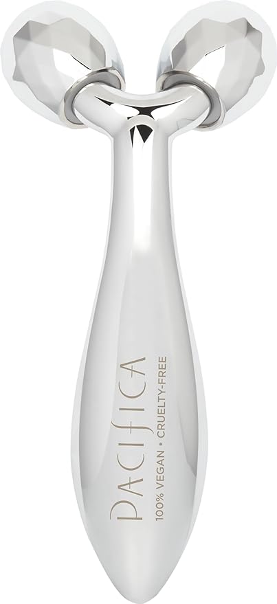 Pacifica Future Youth Stainless Steel Face Roller – Cooling Dual Gua Sha Facial Massager for Sculpting, Contouring & De-Puffing – Anti-Aging Skin Care Tool for Wrinkles & Fine Lines Lymphatic Drainage