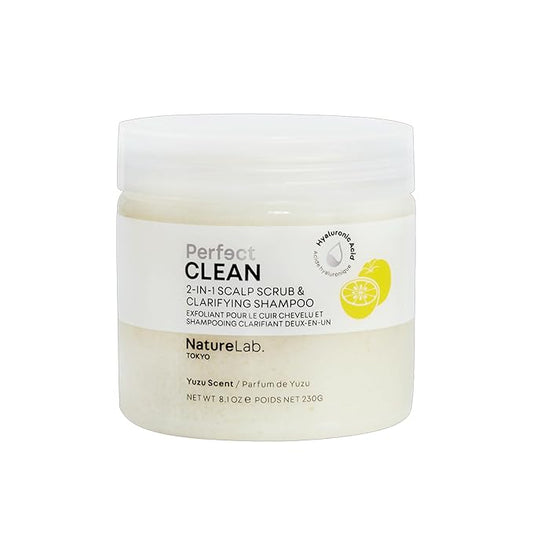 NatureLab.TOKYO Perfect Clean Scalp Scrub & Clarifying Shampoo - Sugar Crystals, Probiotic Sake Water, Hyaluronic Acid, Pearl Extract - 2-in-1 Deep Scalp Cleanser for Shine & Hydration, 8.1 oz, Yuzu