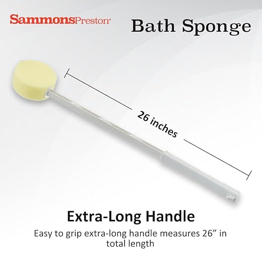 Sammons Preston Bath Sponge, Lightweight Long Handled Washer and Scrubber for Bath and Shower, Extended Reacher Cleaning Aid for Limited Range of Motion, Round