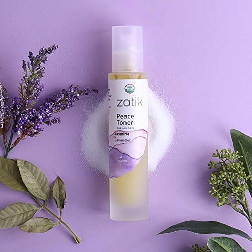 Zatik Naturals - Peace Toner with Jasmine and Lavender, USDA Organic, for All Skins, Refreshing, Comforting, Relaxing and Soothing, Promotes Clear Facial Complexion, 3.4 fl oz,100ml