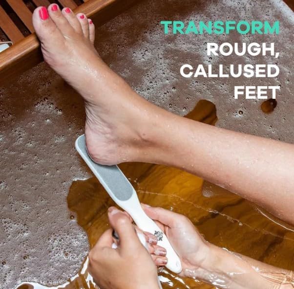 Dermasuri Callus Remover Foot Scrub - Exfoliating Feet Spray-on Formula and Reusable Deluxe Sole File - Dead Skin Remover, Callus Rasp, Scrubber, Peel & Soften Cracked Heels - Deluxe Pedicure Spa Kit