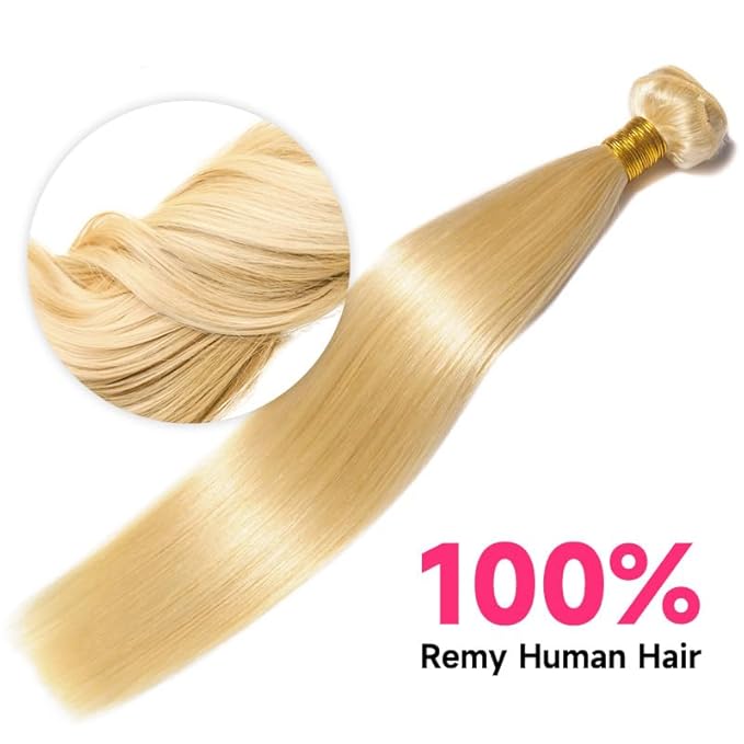 HC 613 Bundles Human Hair 28 Inch Blonde Straight 100% Unprocessed 12A Grade Brazilian Virgin Bundles (Single Bundles)