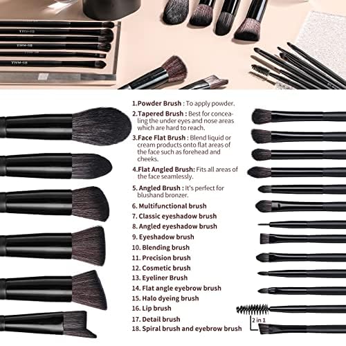 BS-MALL Makeup Brush Set 18 Pcs Premium Synthetic Foundation Powder Concealers Eye shadows Blush Makeup Brushes with black case (C-Black）