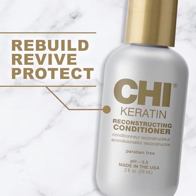 CHI Keratin Reconstructing Conditioner, Delivers Healthier Hair, Adds Shine & Helps Prevent Future Breakage, Sulfate, Paraben, & Cruelty-Free, 2 Oz