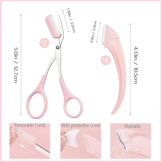 6Pcs Eyebrow Trimmer Set Stainless Steel Curved Eyebrow Razor Eyebrow Scissors With Comb Eyebrow Trimming Tools for Beginners Professional Facial Hair Removal Beauty Accessories for Girls and Women