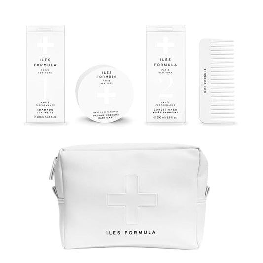 Iles Formula Nurture Pack (5-Piece Set) Shampoo + Conditioner + Hair Mask + Comb in Faux Leather Beauty Bag - Nourishes, Strengthens, Helps Prevent Hair Breakage, Infused with Vitamins & Tucuma Butter