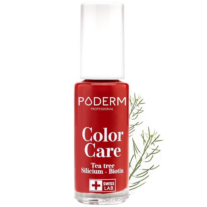 PODERM - nail Polish – Enriched with Tea Tree – Improves nail appearance – Ingredients Natural/Vegan - foot/hand - Swiss Made (Red allure)