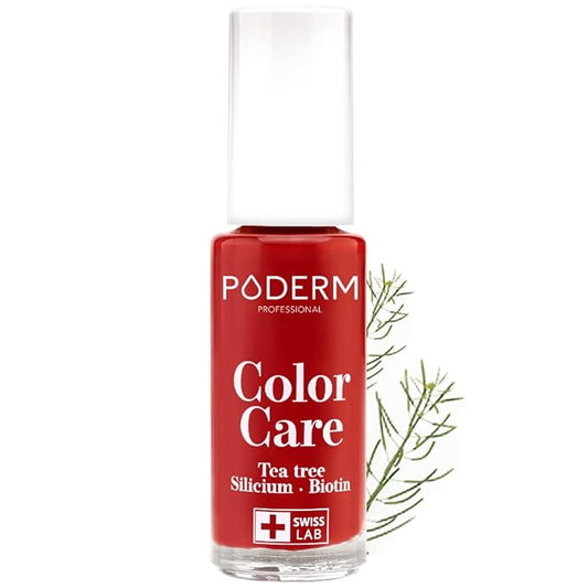 PODERM - nail Polish – Enriched with Tea Tree – Improves nail appearance – Ingredients Natural/Vegan - foot/hand - Swiss Made (Red allure)