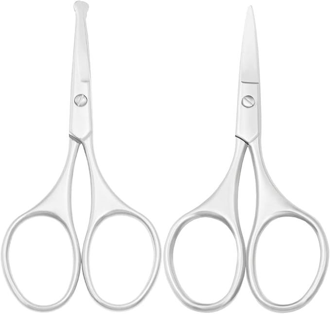 Multicolor Professional Grooming Scissors for Personal Care Facial Hair Removal and Ear Nose Eyebrow Trimming Stainless Steel Fine Straight Tip Scissors 3.9 Inch (Silver Set D)