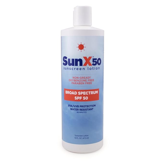 CoreTex Sun X 50 SPF Broad Spectrum Sunscreen Lotion - 16oz Bottle of Paraben, Oxybenzone, Octinoxate, & Oil Free Sunscreen - No White Cast and Water Resistant Up to 80 Minutes