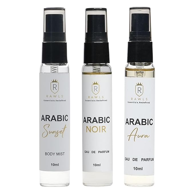 Arabic Signature Perfume Set | Sunset, Noir & Aura | Infused with Jasmine, Coffee, Pear & Sandalwood | Unisex Eau de Parfum | Premium Gift Set - 3x10ml