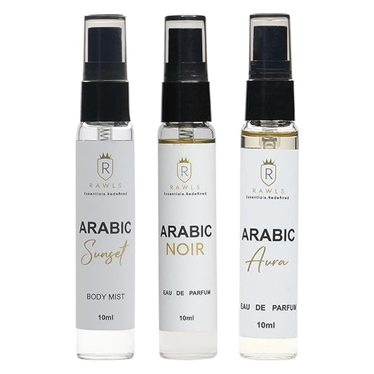 Arabic Signature Perfume Set | Sunset, Noir & Aura | Infused with Jasmine, Coffee, Pear & Sandalwood | Unisex Eau de Parfum | Premium Gift Set - 3x10ml