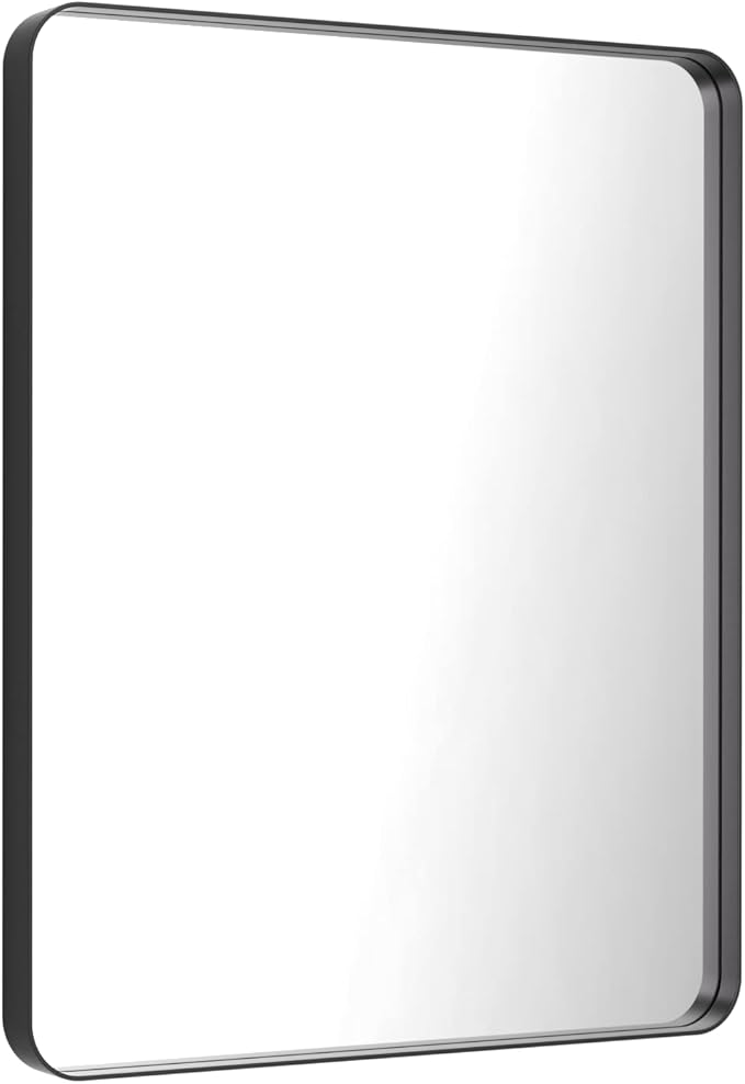 LOAAO 30X36 Inch Black Metal Framed Bathroom Mirror for Wall, Matte Black Bathroom Vanity Mirror Farmhouse, Anti-Rust, Tempered Glass, Hangs Horizontally or Vertically