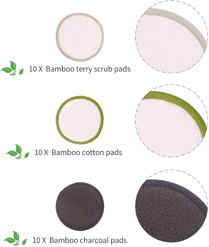 Chloven 30 Pack Reusable Makeup Remover Pads - Bamboo Cotton Rounds for Toner, Washable, Eco-Friendly for All Skin Types with Cotton Bag for Storage