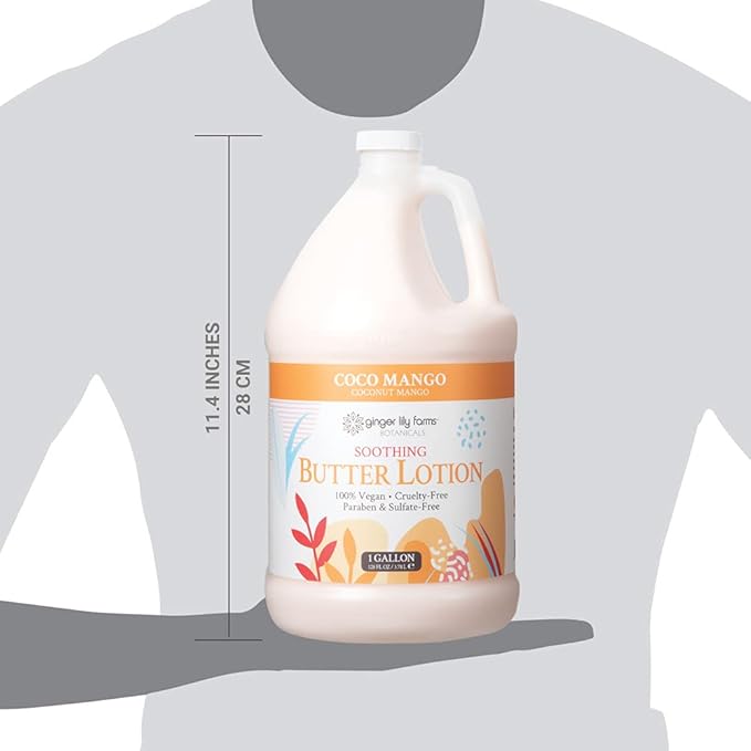 Ginger Lily Farm's Botanicals Soothing Butter Lotion, Coco Mango, 100% Vegan & Cruelty-Free, Coconut Mango Scent, 1 Gallon