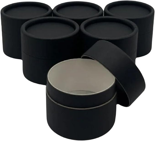 GreenWay 2oz / 60g Kraft Paperboard Empty Jars with Lids - 6 Pack Biodegradable Jars Refillable DIY Cosmetic Containers – Wax Lined Packaging Containers with Snug-Fitting Caps - Black