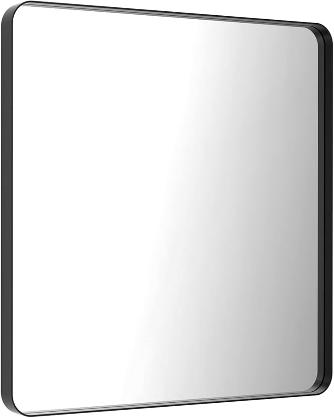 LOAAO 36X36 Inch Black Metal Framed Bathroom Mirror for Wall, Matte Black Bathroom Vanity Mirror Farmhouse, Anti-Rust, Tempered Glass, Hangs Horizontally or Vertically