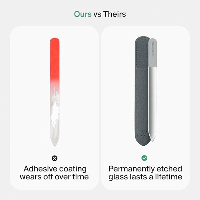GERMANIKURE Glass Nail File in Suede Sleeve - I'm Too Pretty to Work - Professional Crystal Nail File for Natural Nails - Ideal Manicure & Pedicure Tool for Smooth, Easy Shaping - Nail Care Gift