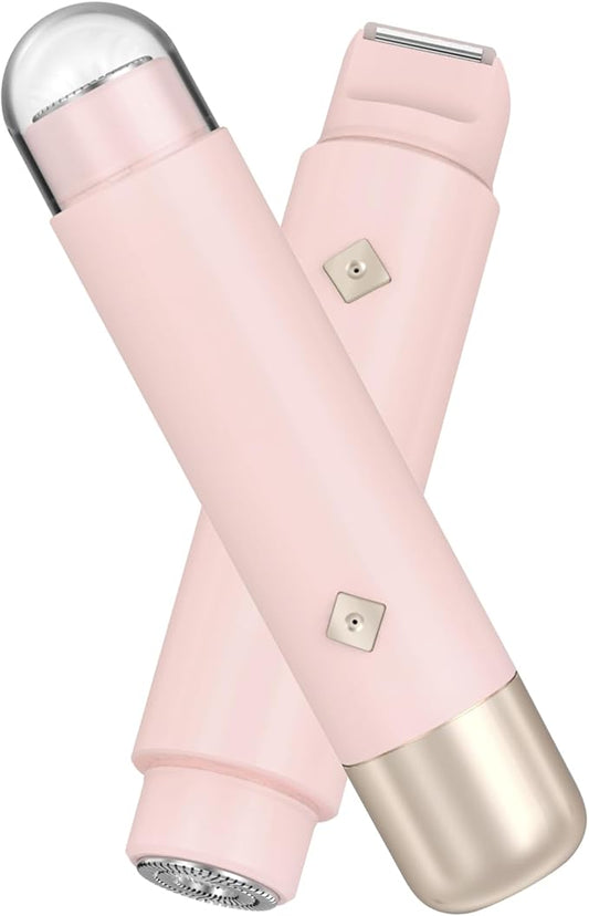 Bikini Trimmer for Women - 2 in 1 Electric Body Hair Trimmer with LED Display, IPX7 Waterproof & Easy to Clean, Cordless Body Shaver for Travel, Replaceable Ceramic Blade Heads, USB Charge Dock(Pink)