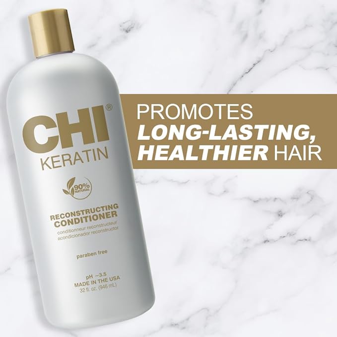 CHI Keratin Reconstructing Conditioner, Delivers Healthier Hair, Adds Shine & Helps Prevent Future Breakage, Sulfate, Paraben, & Cruelty-Free, 32 Oz