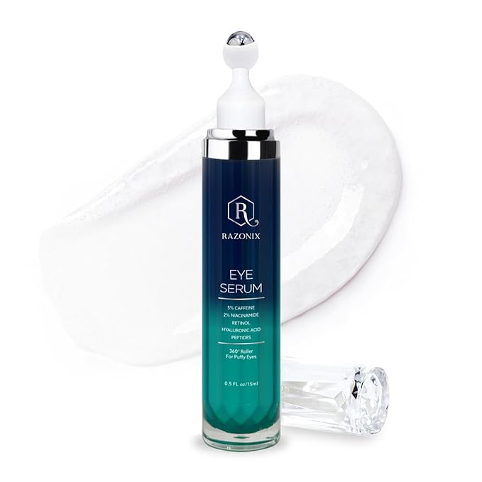 Eye Bags Treatment for Men and Women: Caffeine Eye Cream for Dark Circles – Cooling Roller for Puffiness Reducer (Medium, Unscented)