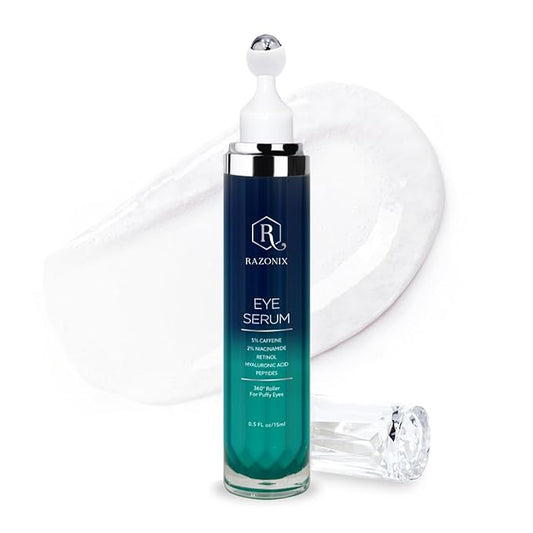 Eye Bags Treatment for Men and Women: Caffeine Eye Cream for Dark Circles – Cooling Roller for Puffiness Reducer (Medium, Unscented)