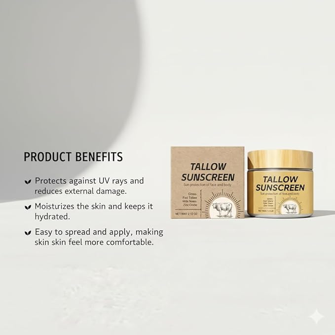 Beef Tallow Sunscreen SPF 30 | Mineral Sunscreen with Grass-Fed Tallow & Non-Nano Zinc Oxide | Non-Greasy for Face & Body, for Sensitive Skin | Reef-Safe & Natural