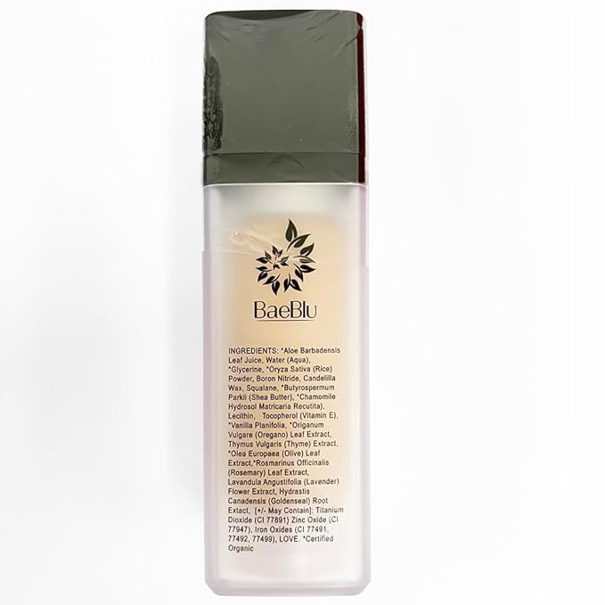 BaeBlu Organic Aloe-Based LUX Liquid Foundation, Natural Vegan Gluten-Free Made in USA, Vanilla