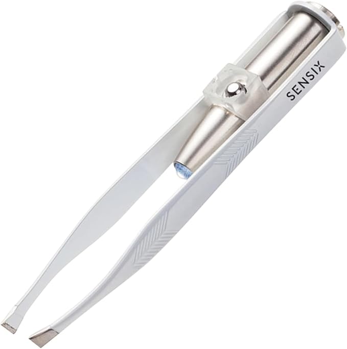 Slant Tip Lighted Tweezers for Eyebrows - Professional Fine Point with Light for Women - Eyebrow Plucker Precision Tweezers for Facial Hair