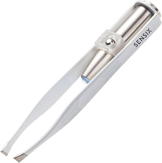 Slant Tip Lighted Tweezers for Eyebrows - Professional Fine Point with Light for Women - Eyebrow Plucker Precision Tweezers for Facial Hair