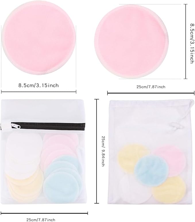 Reusable Makeup Remover Pads (24 Pack) with 2 Bags for Laundry & Storage, Reusable Bamboo Cotton Rounds, Eco-Friendly Reusable Cotton Pads for All Skin Types