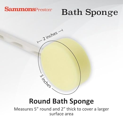 Sammons Preston Bath Sponge, Lightweight Long Handled Washer and Scrubber for Bath and Shower, Extended Reacher Cleaning Aid for Limited Range of Motion, Round