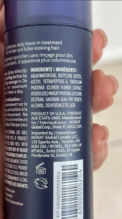 MONAT Intense Repair Treatment for Thinning Hair – Daily Leave-In Treatment Stimulates Hair Follicles & Promotes Fuller-Looking Hair, Safe for Colored & Chemically Treated Hair
