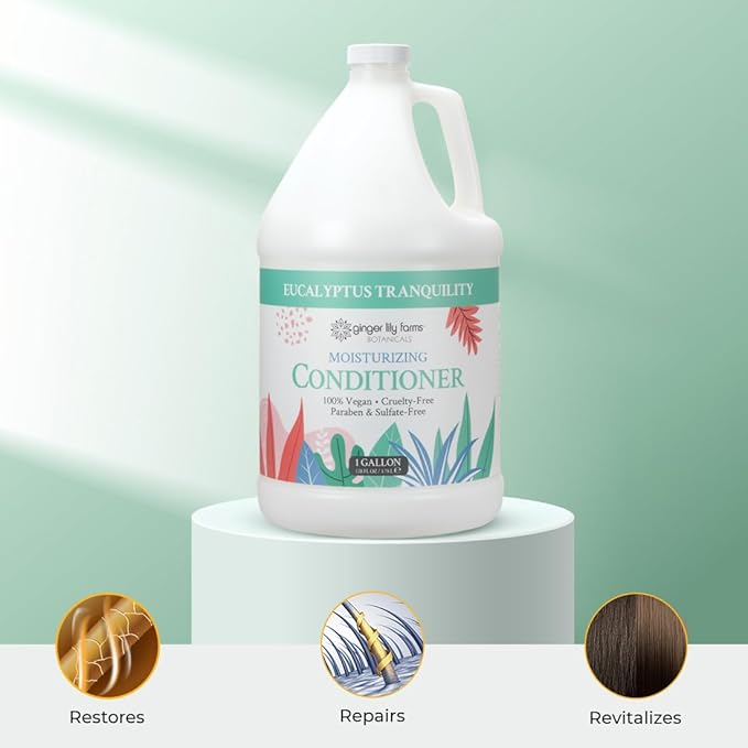 Ginger Lily Farms Botanicals Moisturizing Conditioner for Dry Hair, Eucalyptus Tranquility, 100% Vegan & Cruelty-Free, 1 Gallon (128 fl oz) Refill