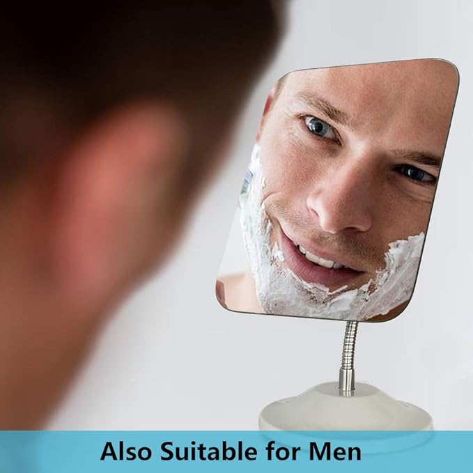 YEAKE Adjustable Flexible Gooseneck Makeup Mirror,360°Rotation Folding Portable Desk Vanity Mirror with Stand Shower Shaving Cosmetic Mirror Round Large