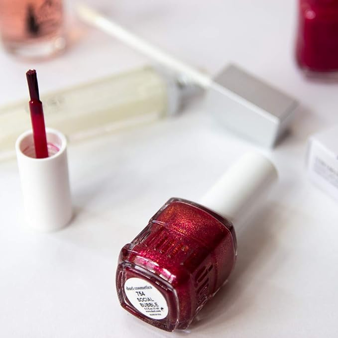 duri Nail Polish, 754 Social Bubble, Red Glitter Shimmer, Full Coverage, 0.45 Fl Oz