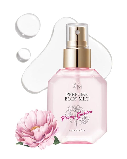 BOM Peony Garden Perfume Body Mist 3.71 Fl Oz, Floral Scented Fine Mist with Hyaluronic Acid, Niacinamide & Vitamin C, Hydrating, Lightweight Spray with Long-Lasting Fragrance, Korean Skincare