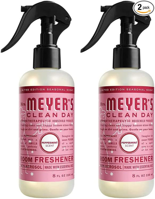 Mrs. Meyer's Room and Air Freshener Spray, Non-Aerosol Spray Bottle Infused with Essential Oils, Peppermint 8 Fl Oz (Pack of 2)