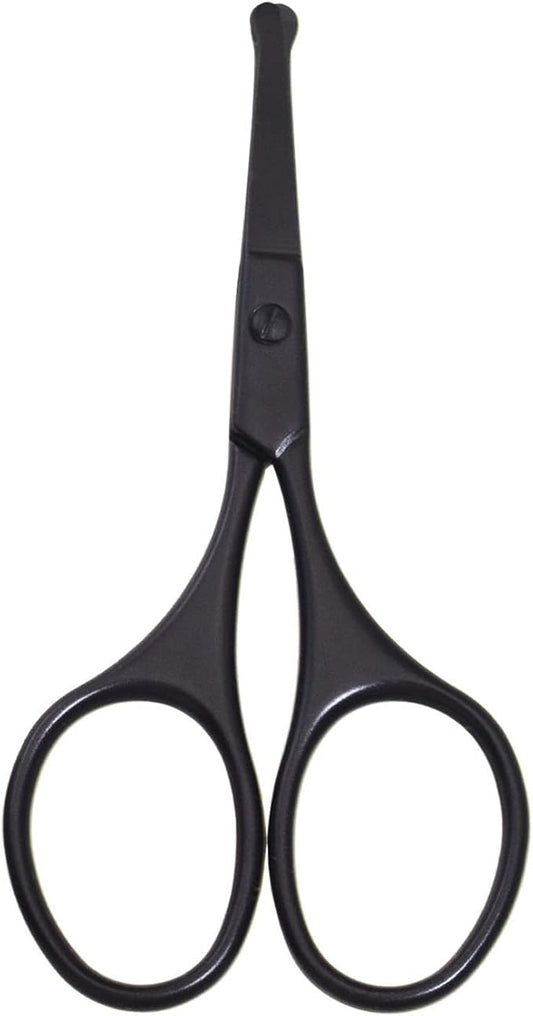 Multicolor Professional Grooming Scissors for Personal Care Facial Hair Removal and Ear Nose Eyebrow Trimming Stainless Steel Fine Straight Tip Scissors 3.9 Inch (Black Safety Head D)