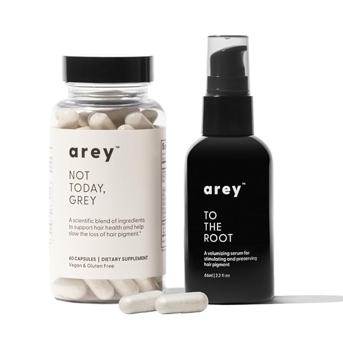 Arey The System Daily Hair Serum and Supplement Treatment for Women & Men | Slows Grey Hair Growth in 3-6 Months | Promote Thicker, Fuller Regrowth | Biotin, B + D Vitamins (1 Month Supply)