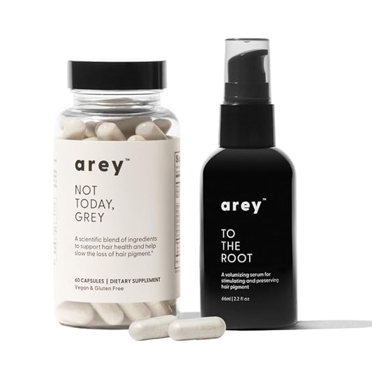 Arey The System Daily Hair Serum and Supplement Treatment for Women & Men | Slows Grey Hair Growth in 3-6 Months | Promote Thicker, Fuller Regrowth | Biotin, B + D Vitamins (1 Month Supply)