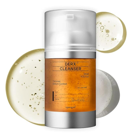 Oganacell DERX Revitalizing Facial Cleanser with Peptides & Walnut Microbeads - Gentle Exfoliating Gel To Foam for all Skin, Korean Clinic-Developed (120ml/4.05 fl.oz.)