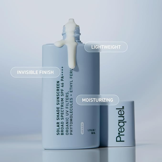 Prequel Skin Solar Shade - Moisturizing Face Sunscreen SPF 46 PA++++ Broad Spectrum UV Protection. Hydrating Sunblock for Dry Skin. Lightweight Travel Size Sun Protection, 1.7oz
