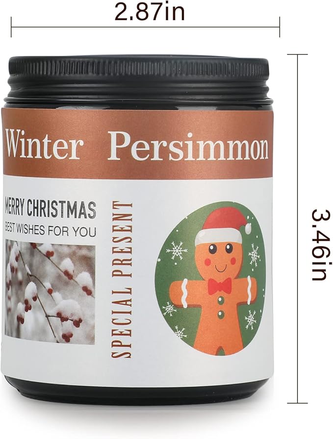 4-Pack Christmas Candles for Home Scented,7.1 oz Soy Wax Holiday Gifts Set with Festive Stickers - Kaki Persimmon, Lavender, Teakwood Tobacco, Bonfire Marshmallow for Home Decor, Aromatherapy