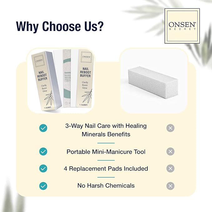 Professional Nail Buffer Block | Ultimate Shine Nail Buffing Block w/ 3 Way Buffing Methods & Replacement Buffer Pads | Japanese Buffer Block + 6 Replacement Buffer Pads Bundle by Onsen