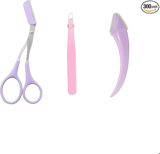 eye brow trimmer, 2 - in - 1 Eyebrow Trimming Set with Comb, Stainless Steel Professional Eyebrow Clipper, Eyebrow Grooming Tools for Women and Men, Beauty Accessory Tools (3 pack) (Purple)