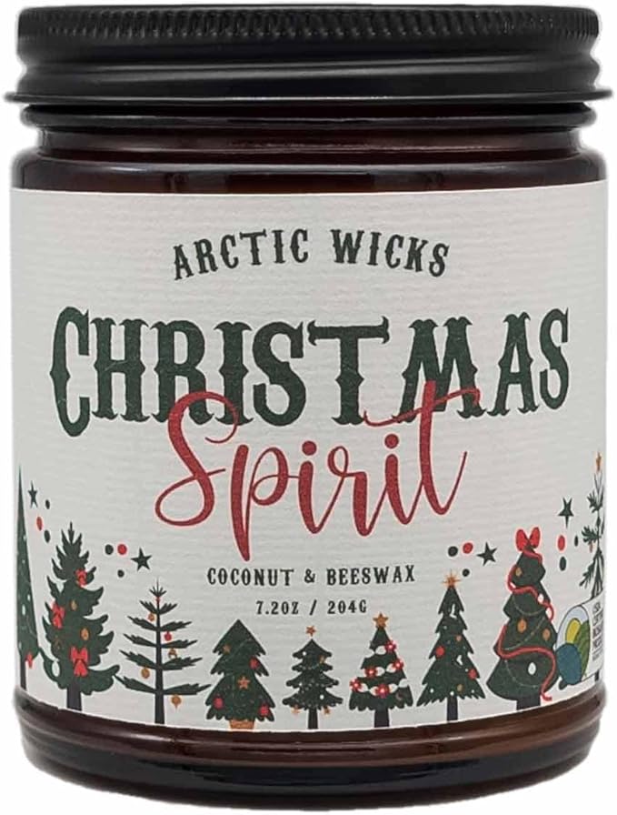 Arctic Wicks Scented Coconut Beeswax Candles | Coconut Beeswax Non Toxic Candle 9oz Amber | Farmhouse Candles Non-Toxic Clean Burn 100% USDA Certified Biobased (Christmas Spirit)