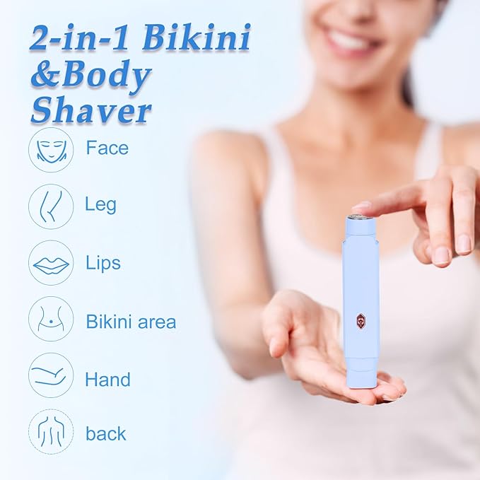 2-in-1 Bikini Trimmer for Women & Electric Women's Shaver,Rechargeable,Gentle Hair Removal for Sensitive Skin(Blue)