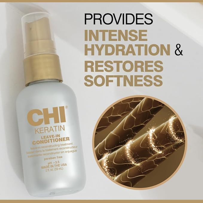 CHI Keratin Leave-in Conditioner, Hydrating Conditioner For Restoring Softness & Preventing Breakage, Great For Daily Use, Sulfate-free, 2 Oz